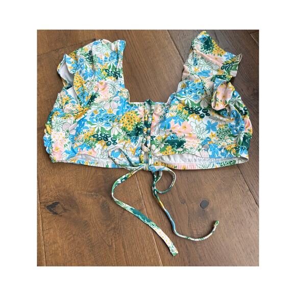 ModCloth The Amari Crop Bikini Top Retro Pin-up Floral Blue Yellow 2X NWT - Picture 4 of 7